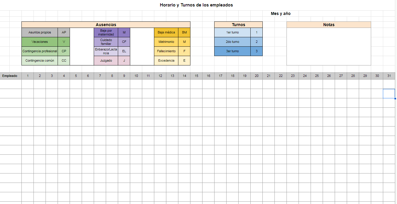 Plantilla Horario trabajadores turnos
