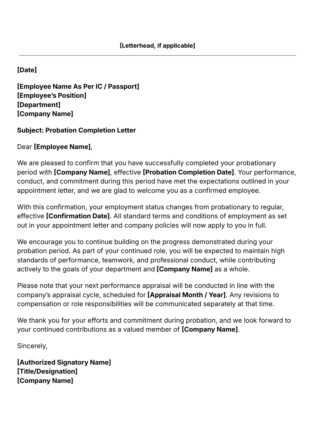 probation completion letter template