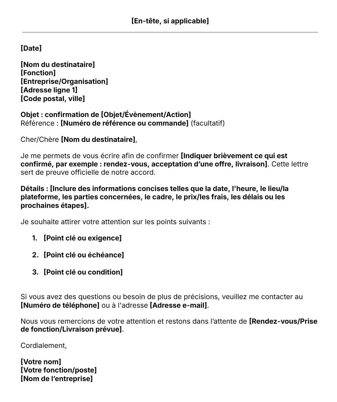 Modèle gratuit de lettre de confirmation