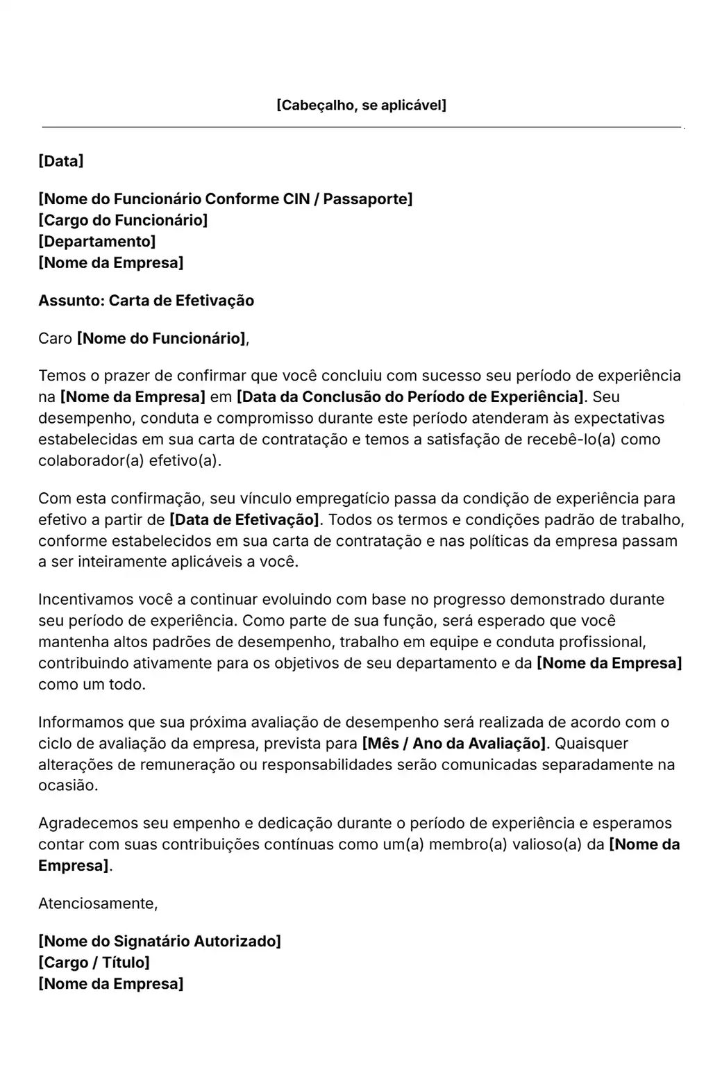 modelo de carta de efetivação de funcionário