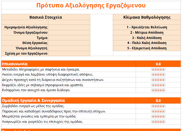 πρότυπο αξιολόγησης εργαζομένου
