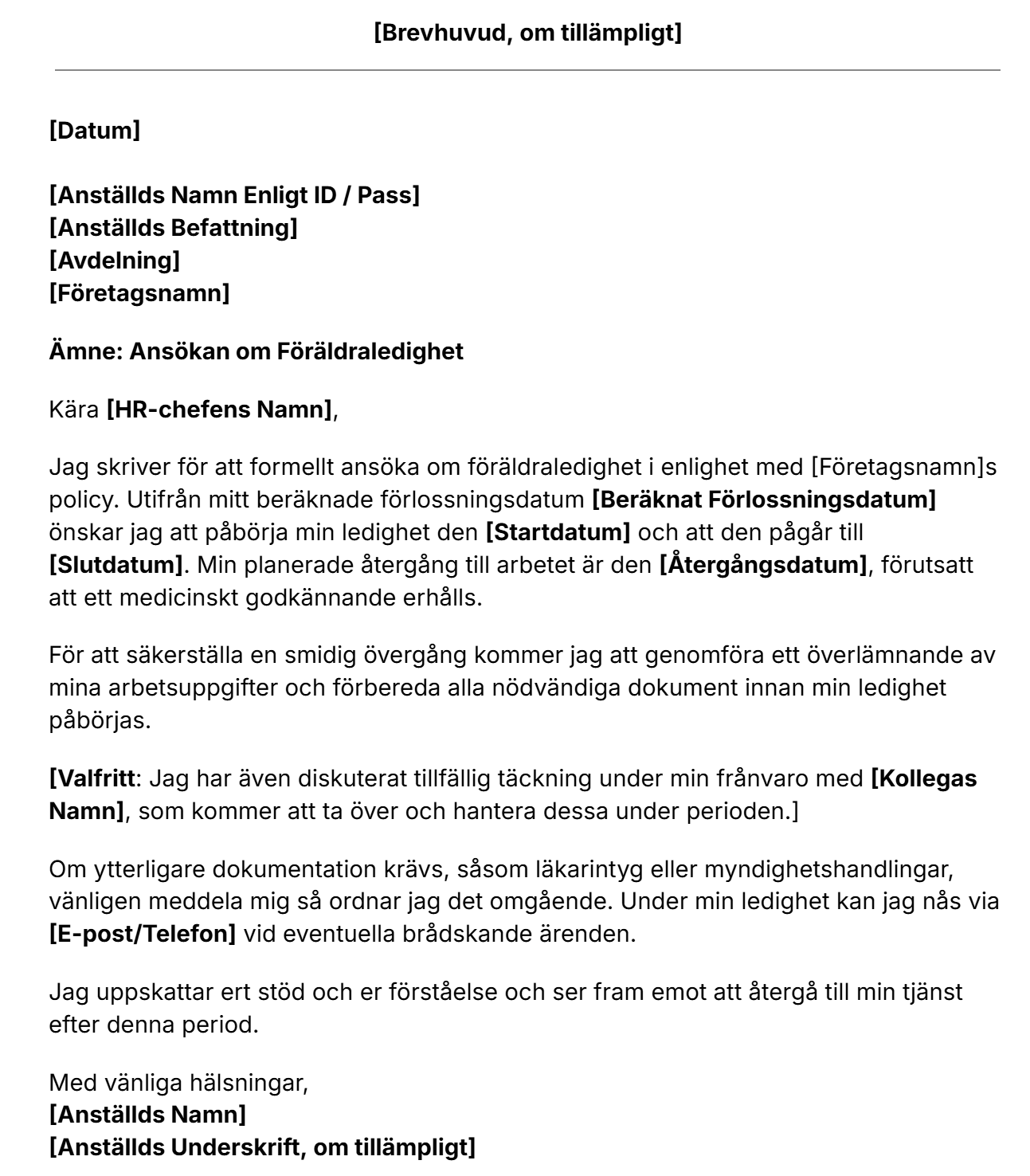 Ladda ner vår mall för ansökan om föräldraledighet.