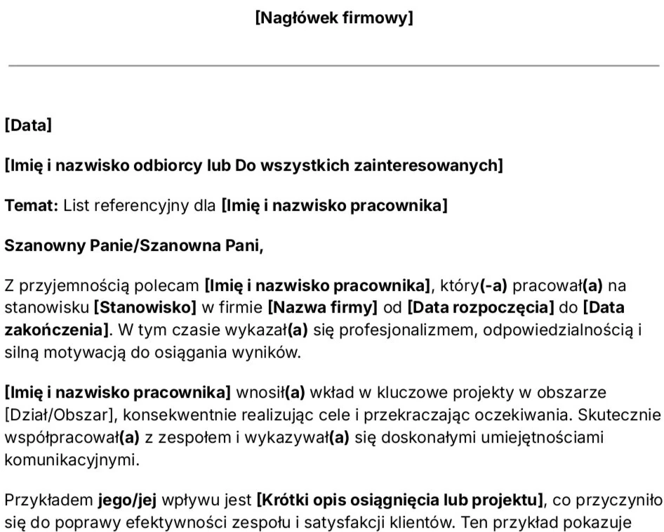 Darmowy wzór listu referencyjnego od Jibble.