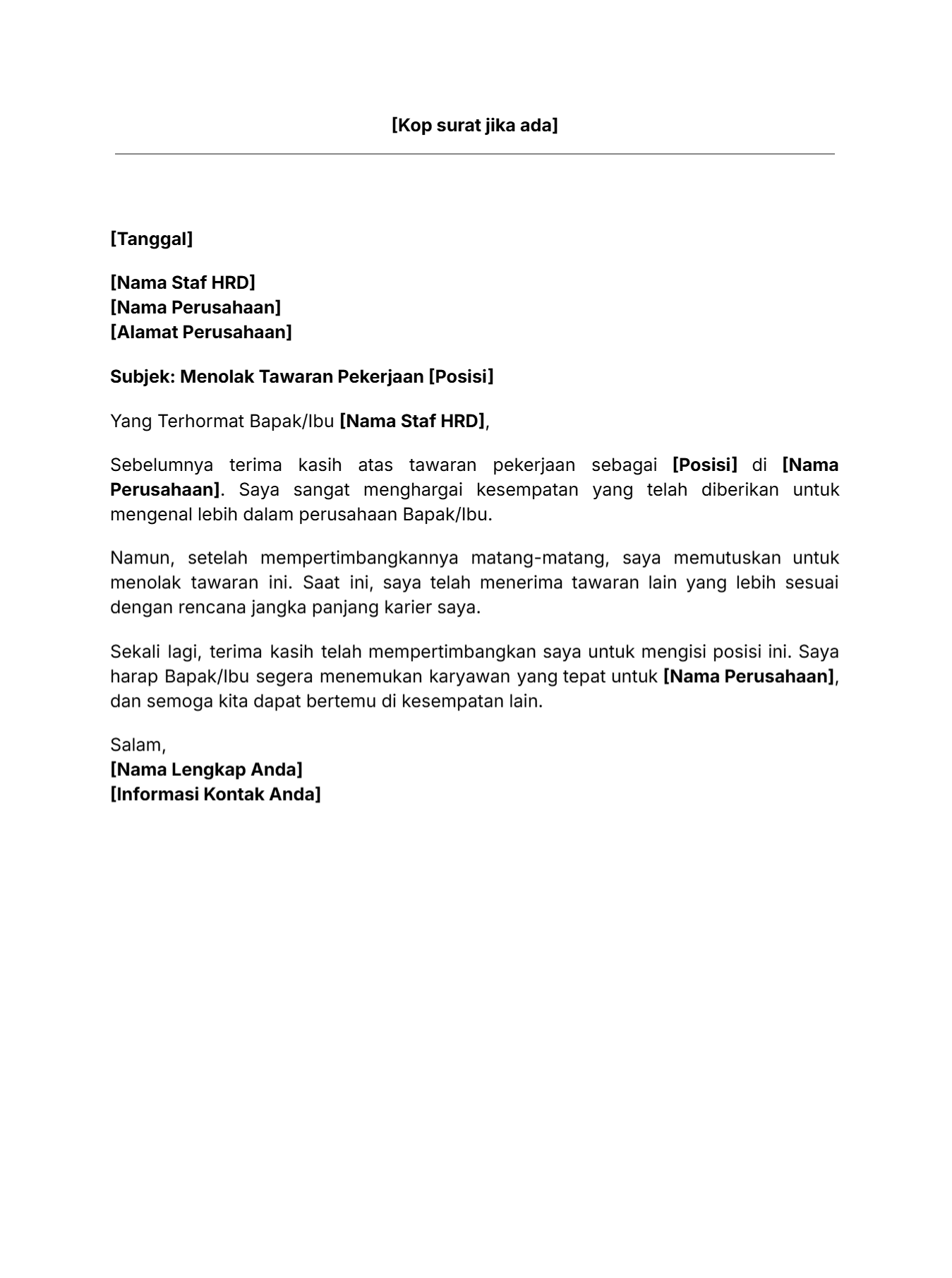 Cara menolak tawaran kerja lewat surat