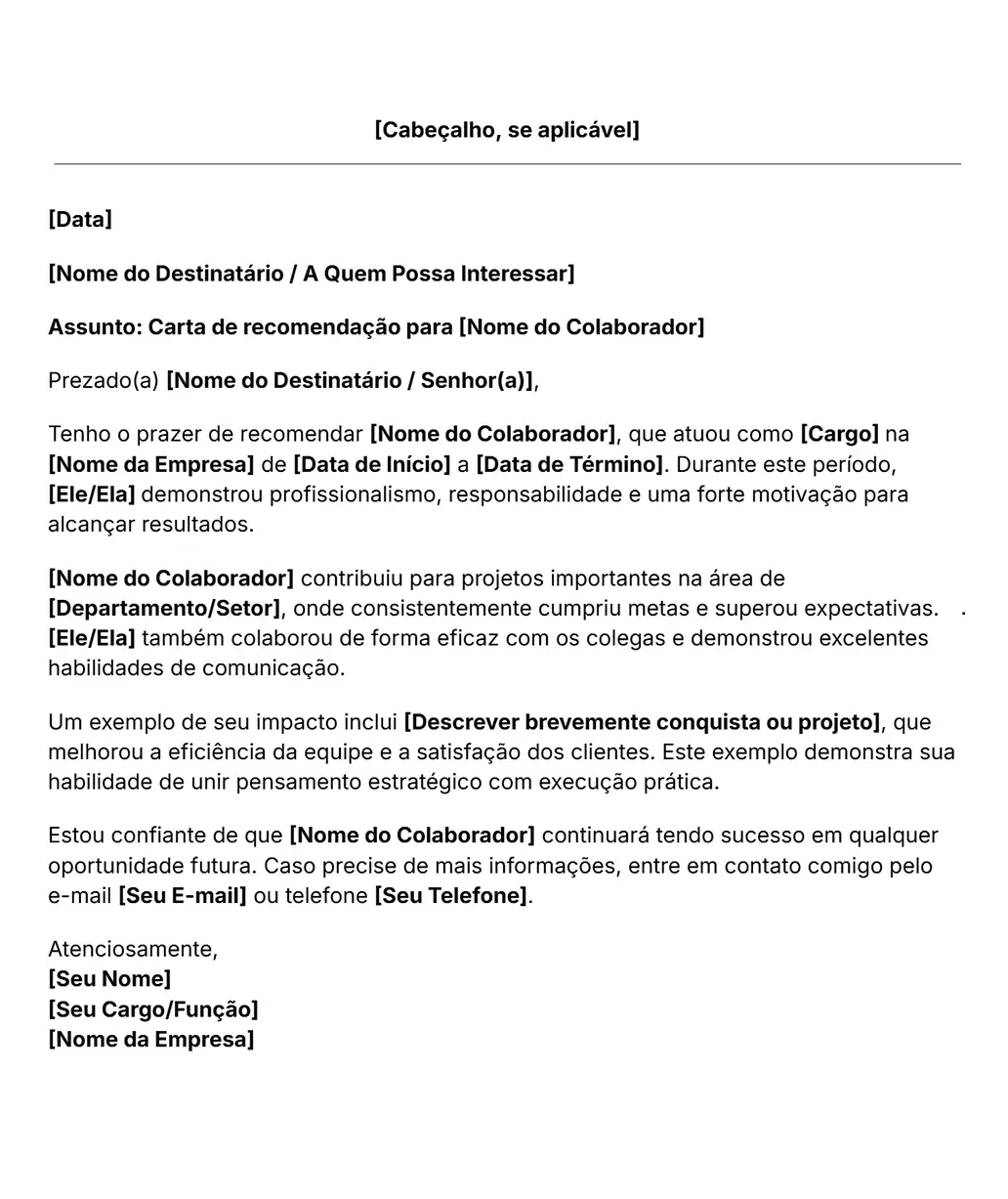 modelo de carta de recomendação 