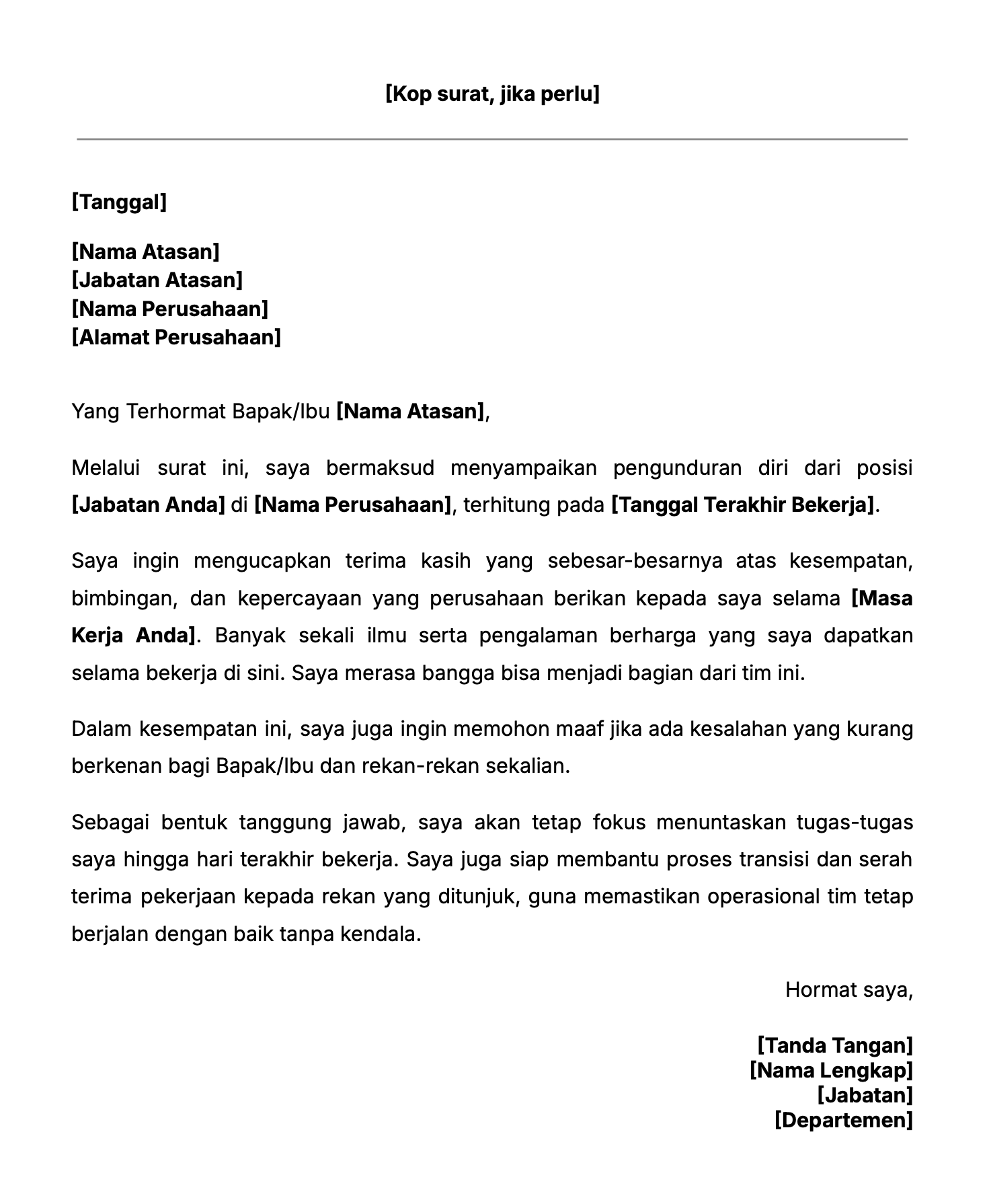 Contoh surat resign