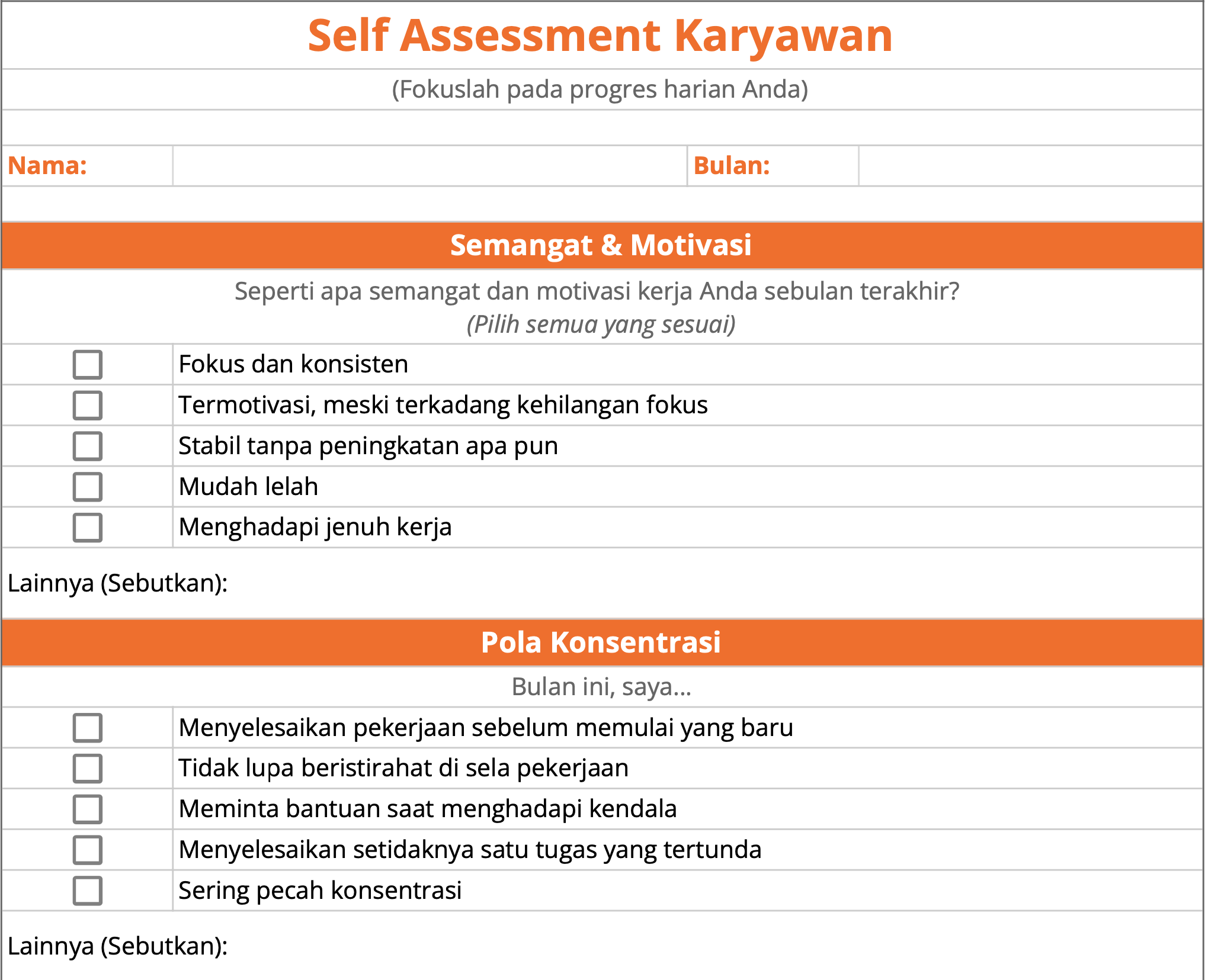 Contoh self assessment karyawan