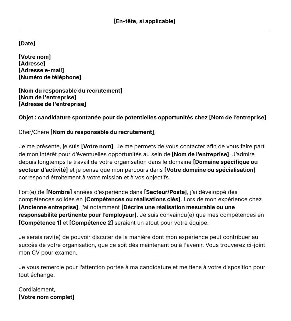 Modèle de lettre de motivation spontanée