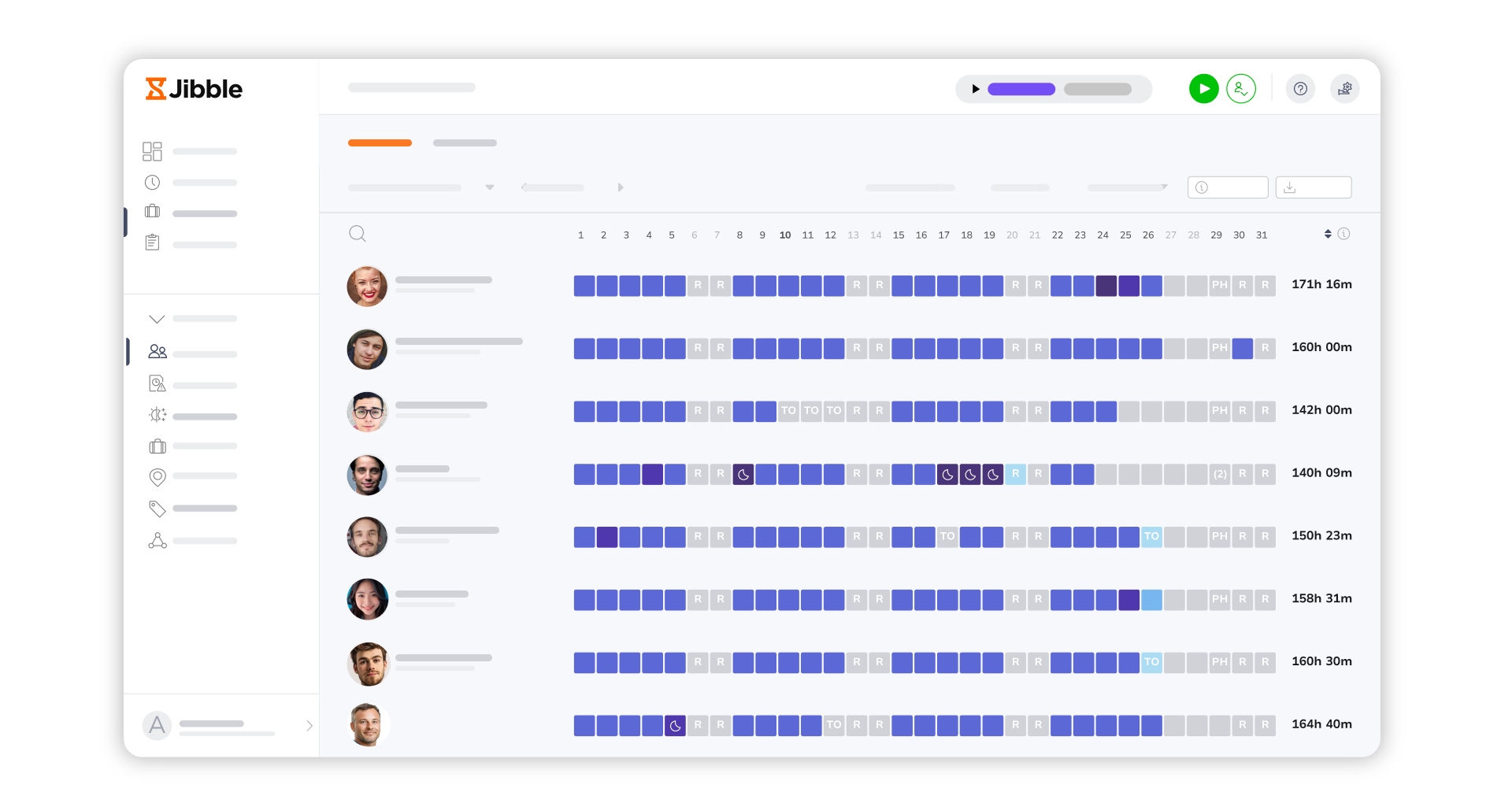 timesheet karyawan dari aplikasi time tracking Jibble