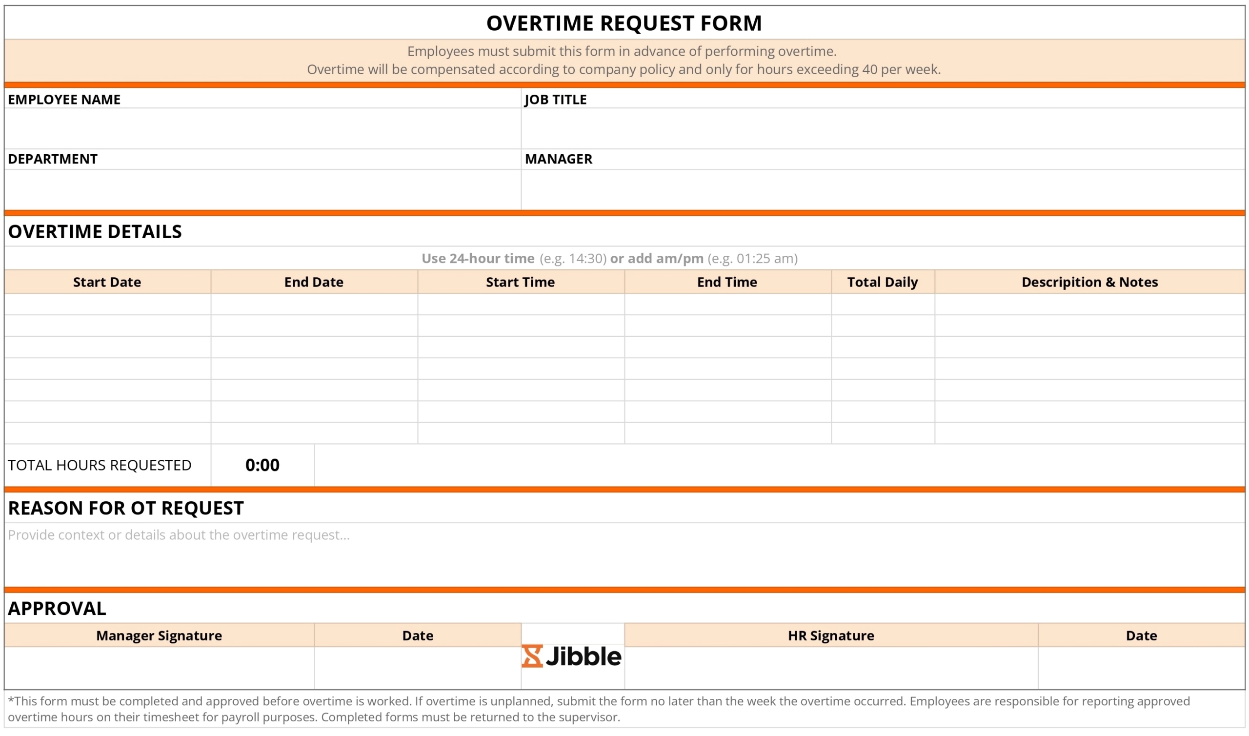 overtime request form template