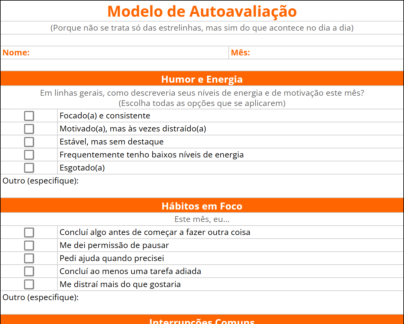 Modelo de Autoavaliação de Desempenho