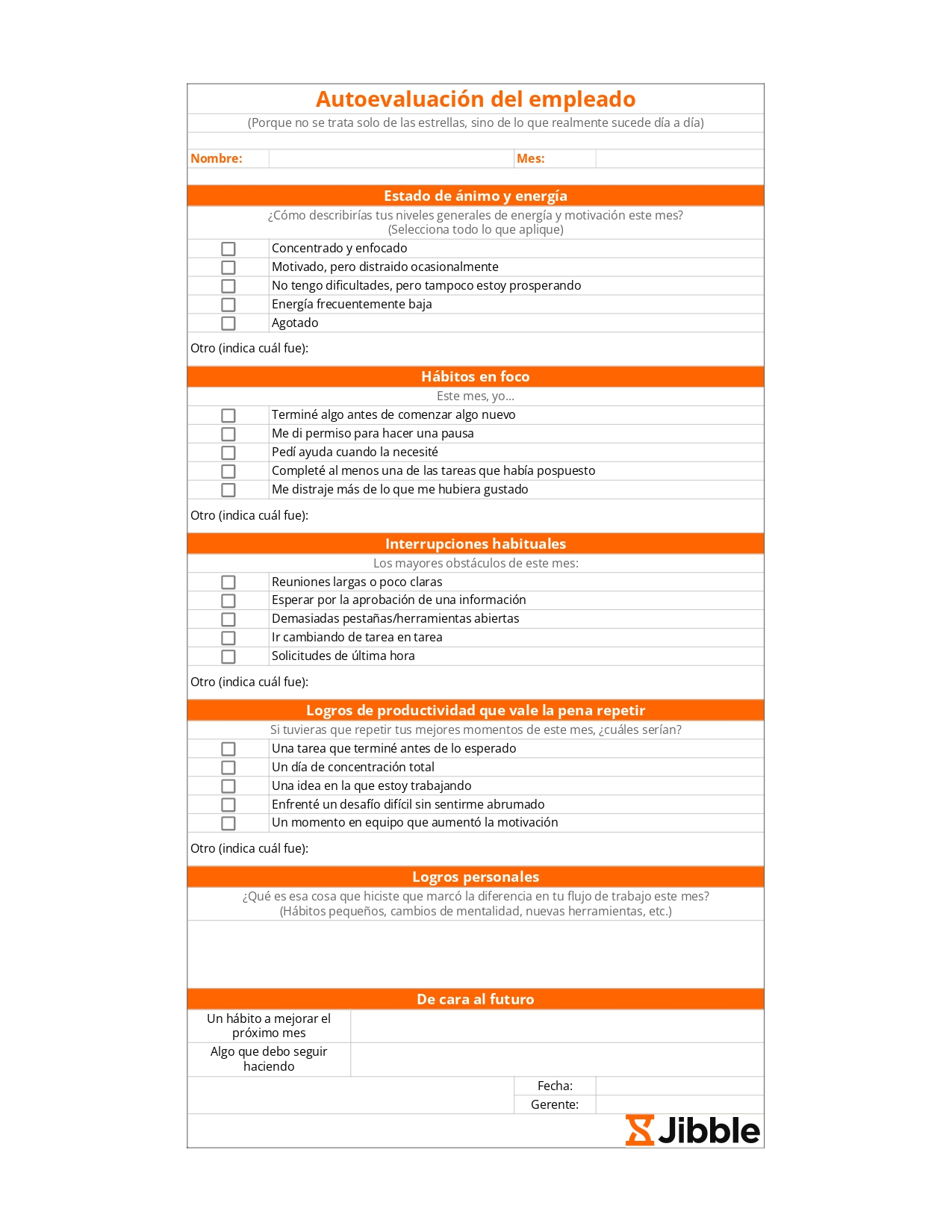 Plantilla de autoevaluación del empleado - Plantilla de autoevaluación del empleado