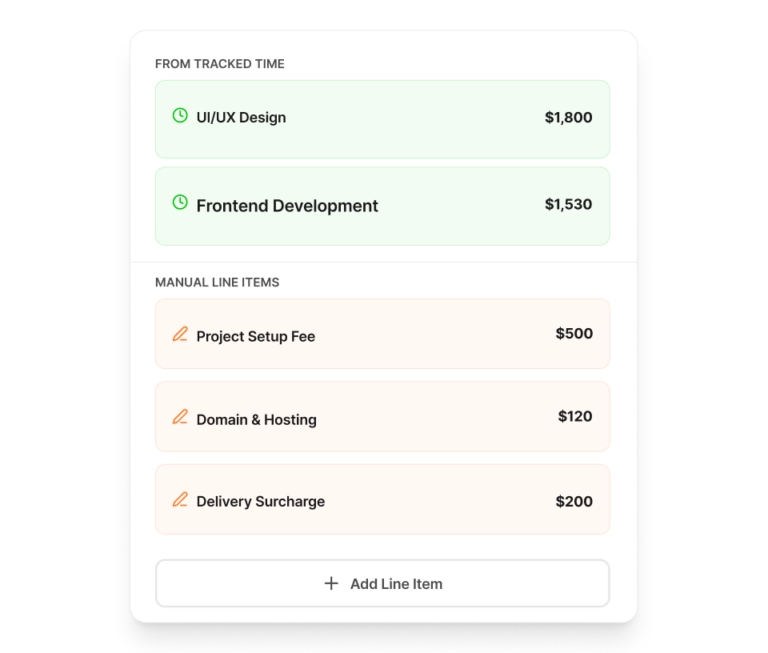 Importing tracked time and adding manual line items to invoices