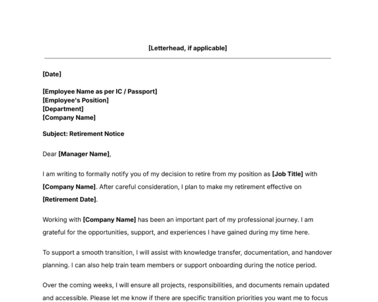 header for retirement letter template