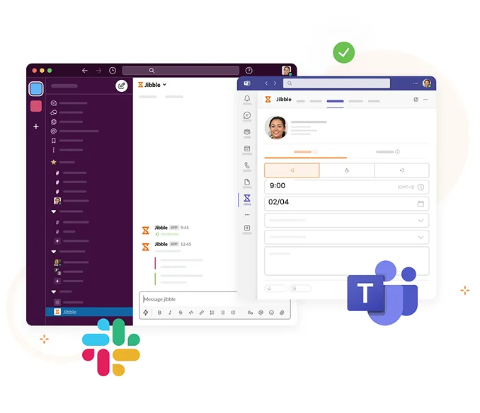 Pode acessar o sistema de gestão do trabalho do Jibble pelo Slack e pelo MS Teams