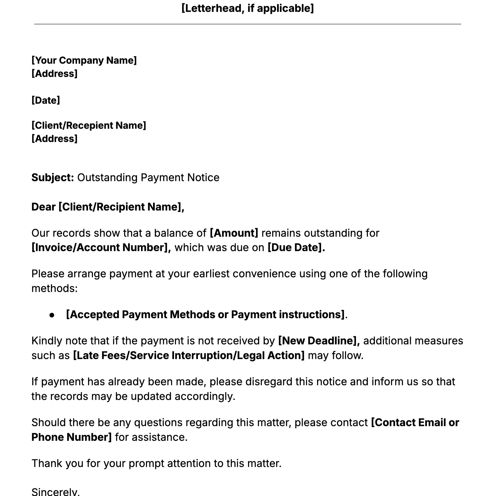 collection letter template