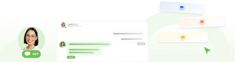 Ilustración del servicio de atención al cliente y la mensajería instantánea.