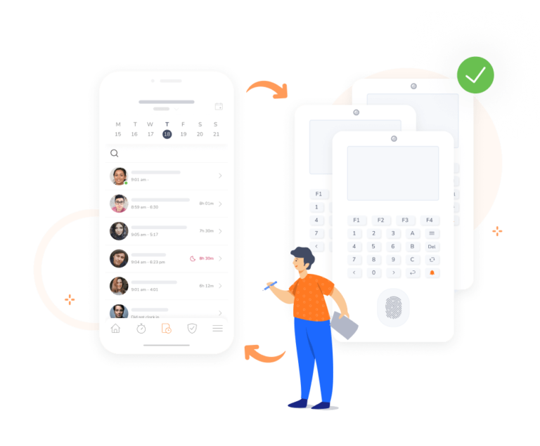 Ilustrasi sistem absensi biometrik langsung terhubung ke timesheet