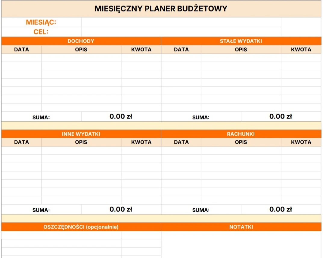 Miesięczny planer budżetowy od Jibble do pobrania za darmo.