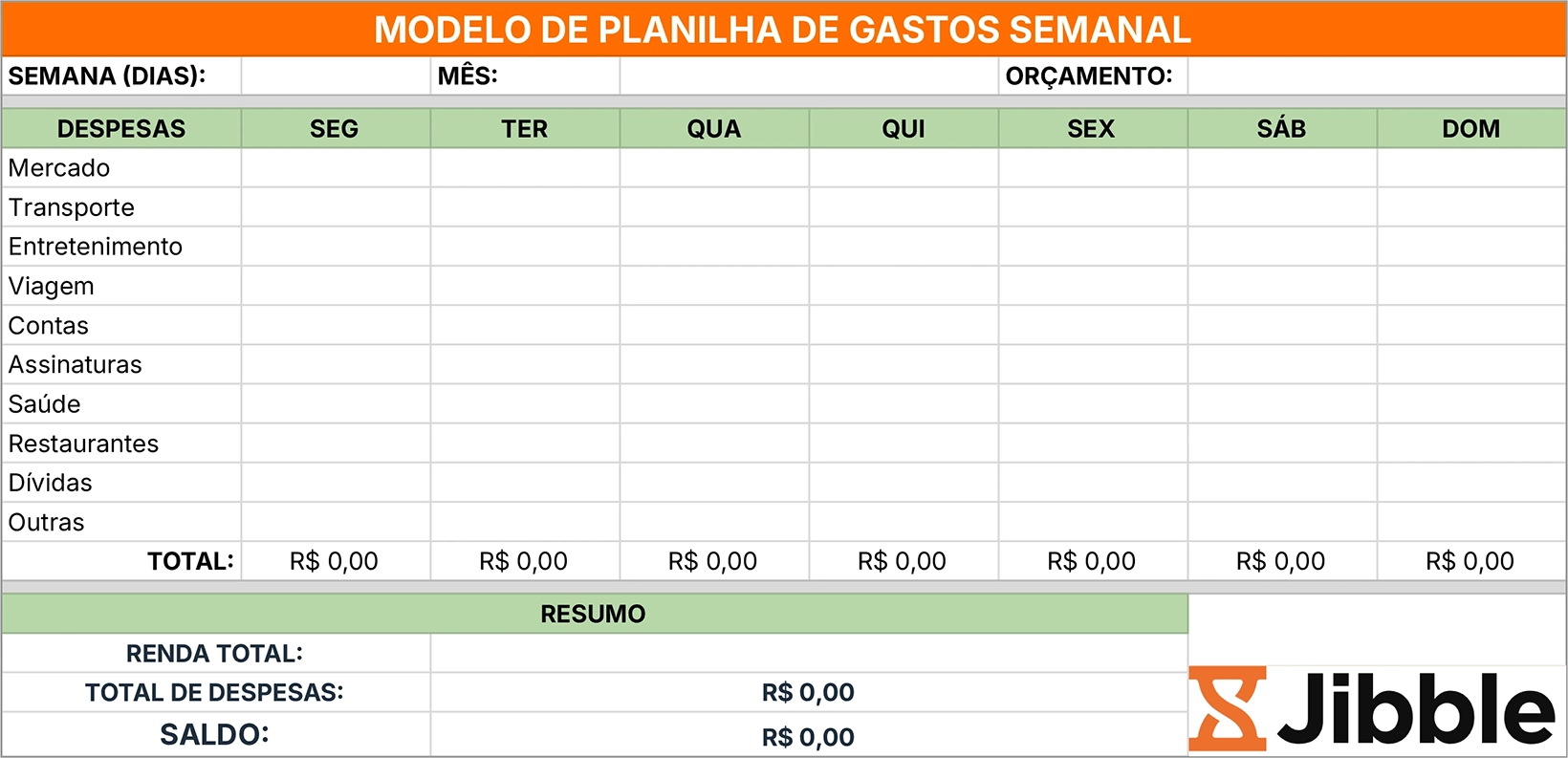 Modelo grátis de planilha de gastos semanal no google planilhas