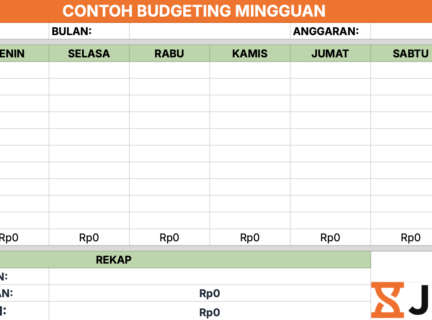 Contoh budgeting mingguan