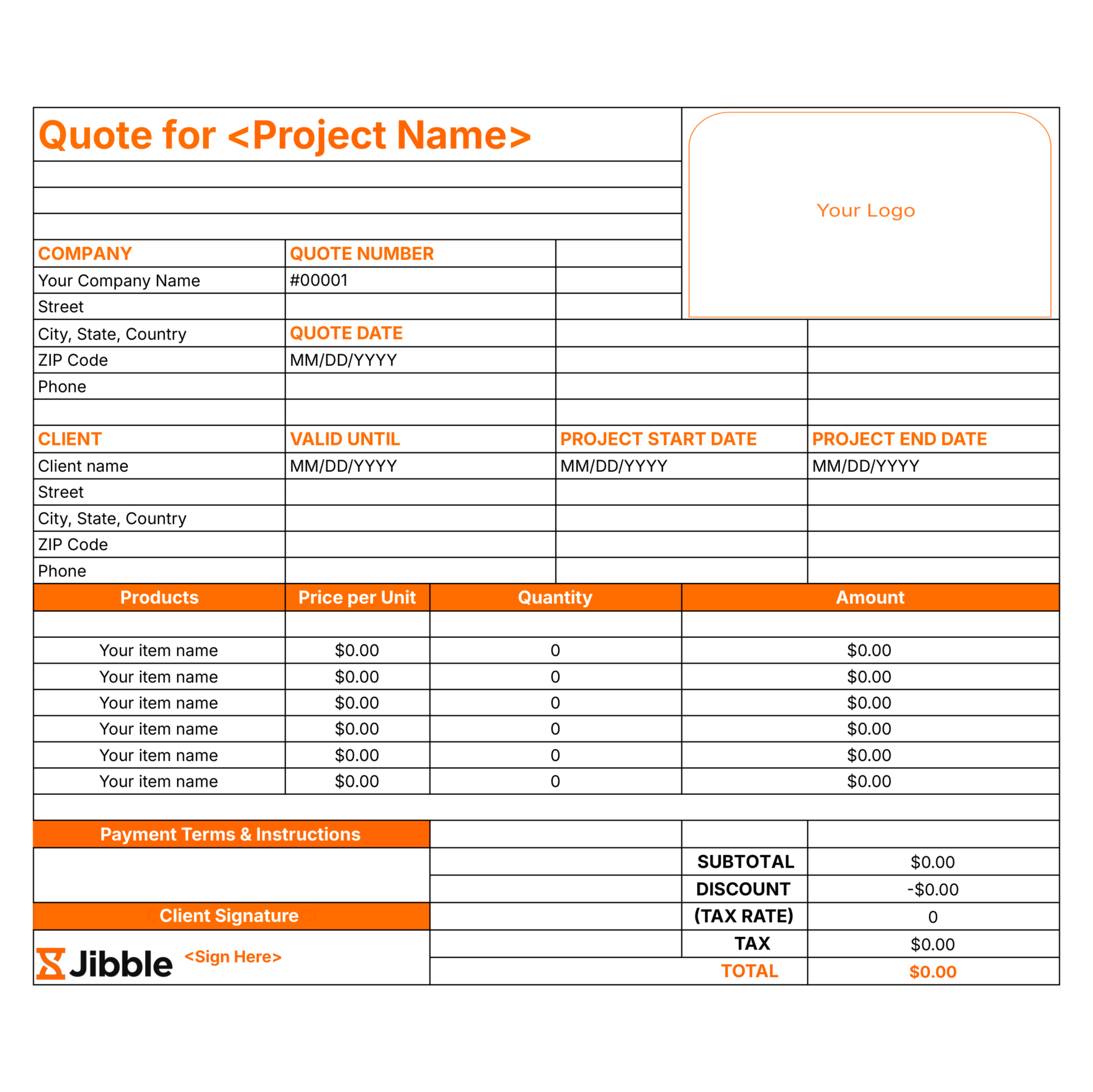 free business quotes template for products and services