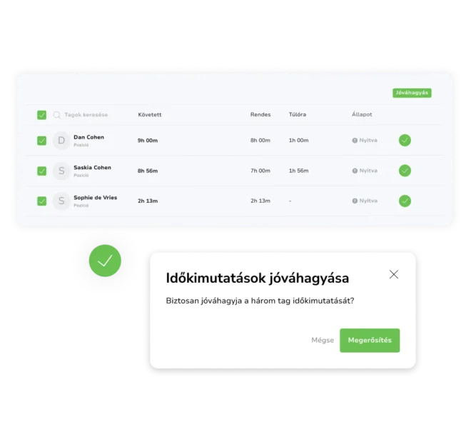 Egykattintásos munkaidő-jóváhagyás egy csapat óráira