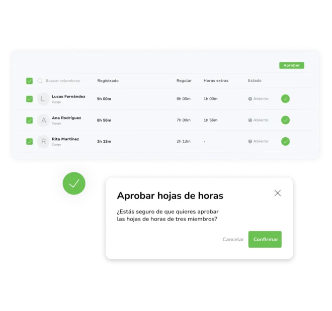 Aprobación de hojas de horas de un equipo con un solo clic