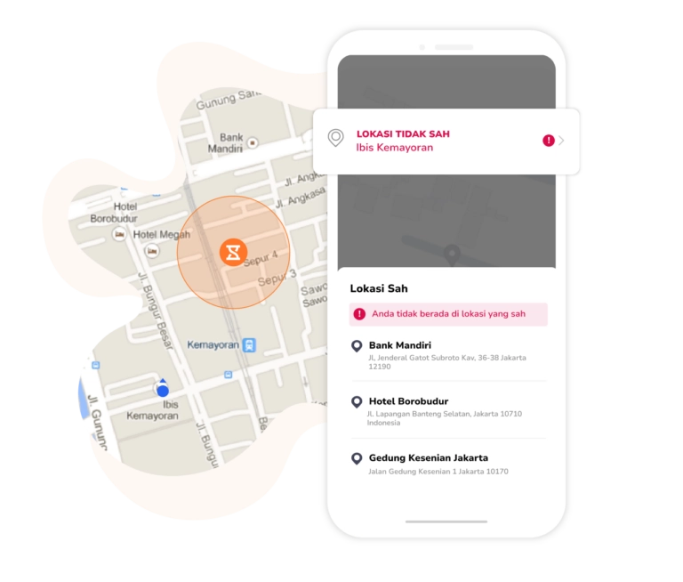 clock in tidak berhasil karena karyawan berada di luar lokasi geofence