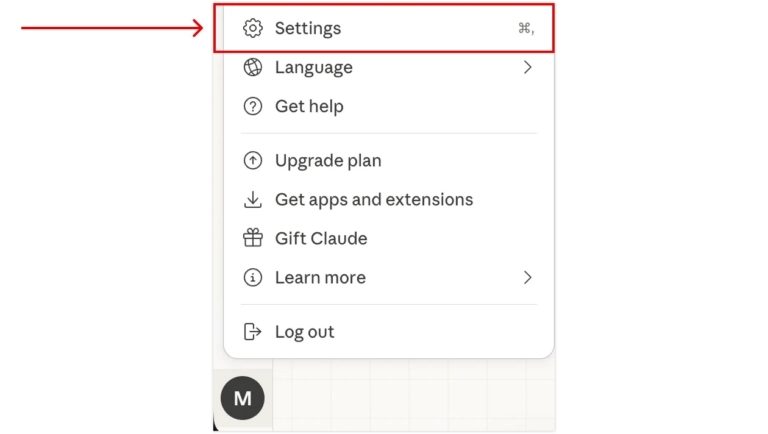 Settings in menu bar 