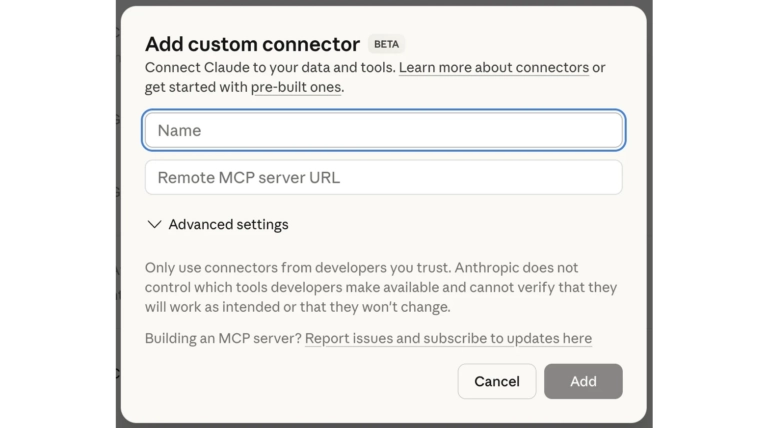 Add button under Add custom connectors