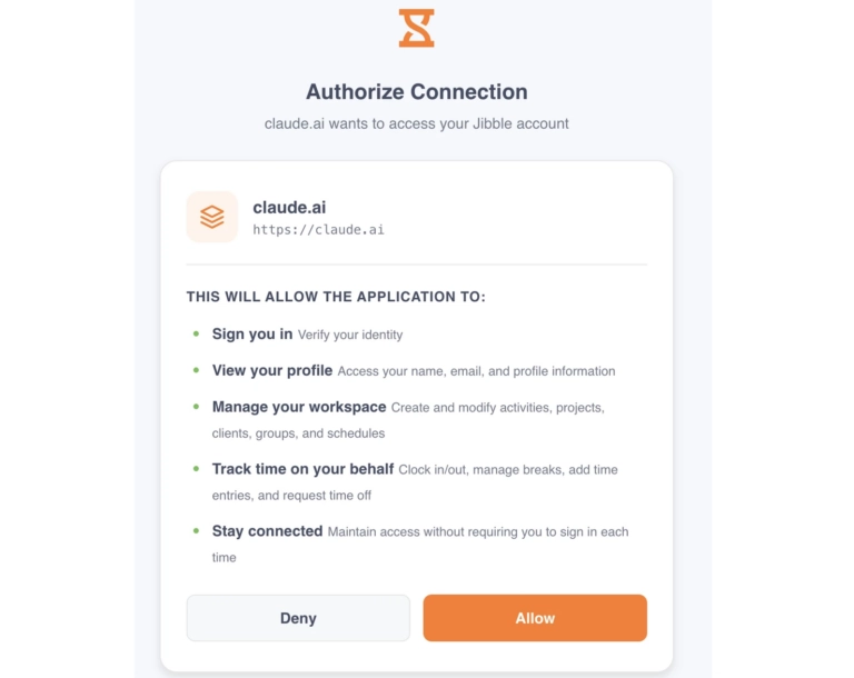 Popp-up message to sign in to Jibble and authorize access