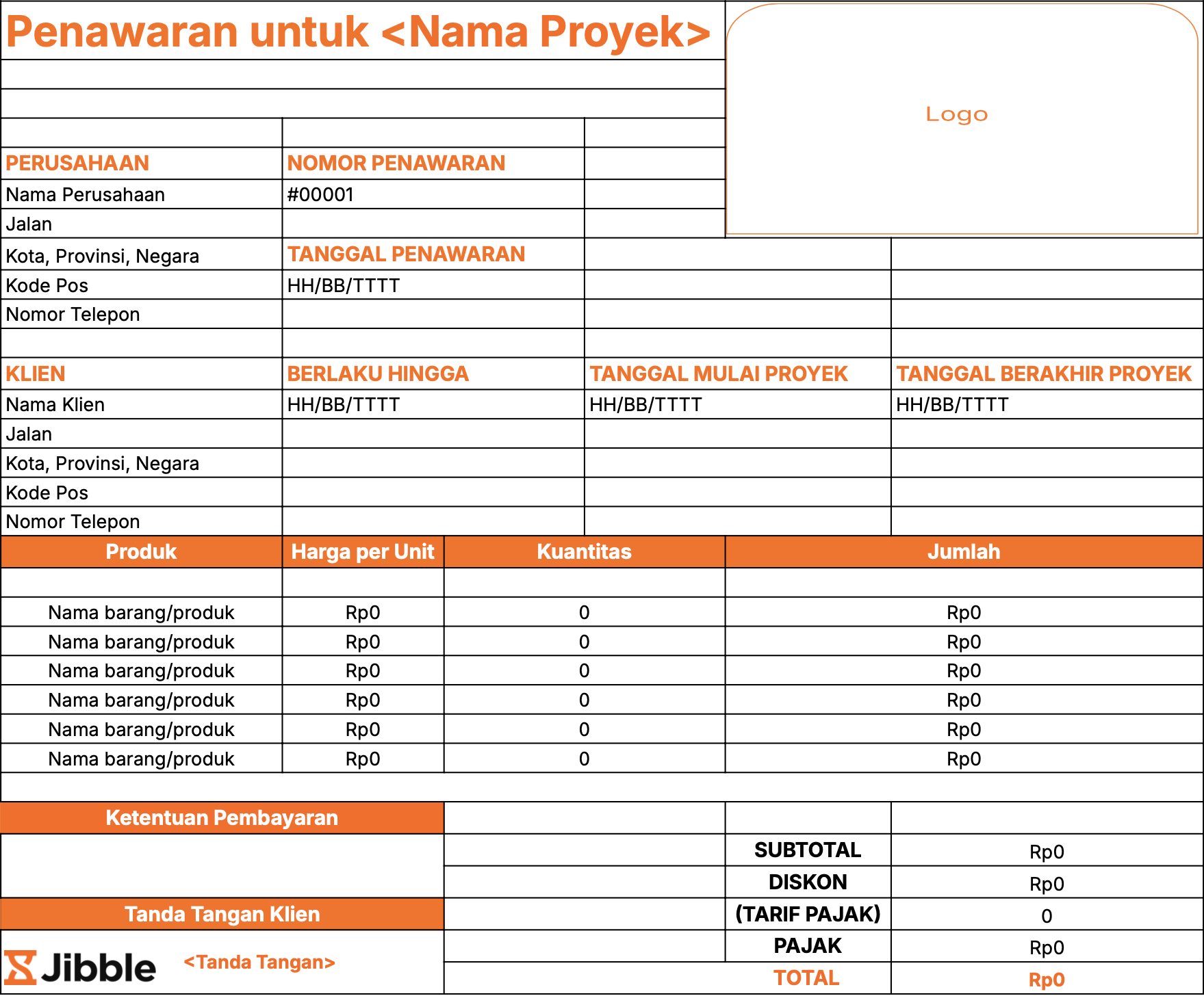contoh penawaran harga barang dan jasa