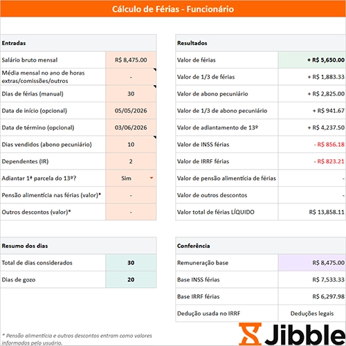 ícone do modelo de calculadora de férias em planilha