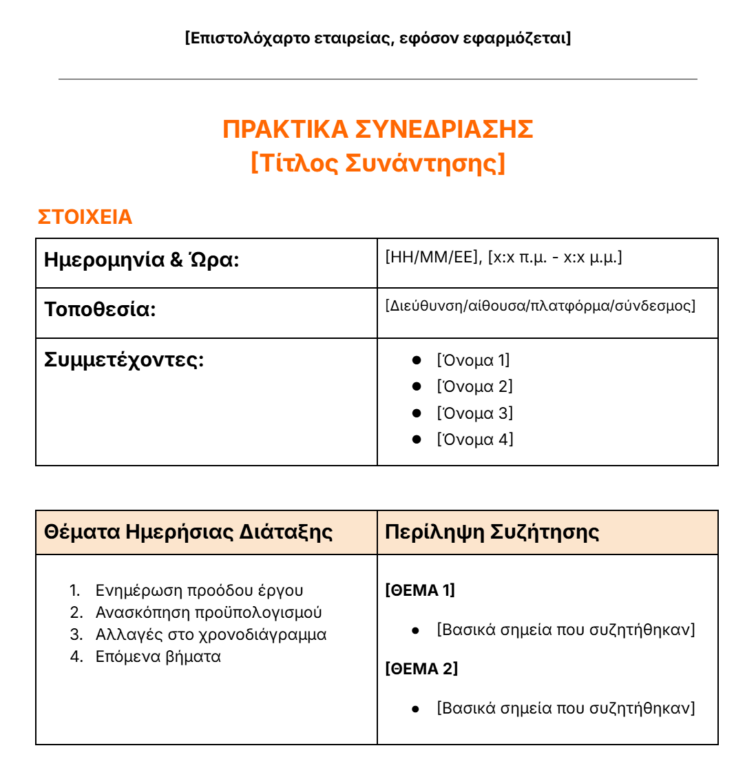 πρότυπο πρακτικών συνεδρίασης
