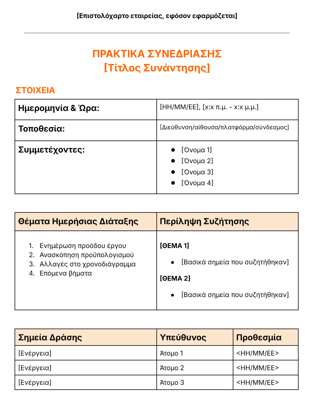 πρότυπο πρακτικών συνεδρίασης